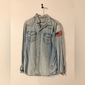 Polo Ralph Lauren Authentic Denim Western Shirt USA Flag Patch Men’s Medium